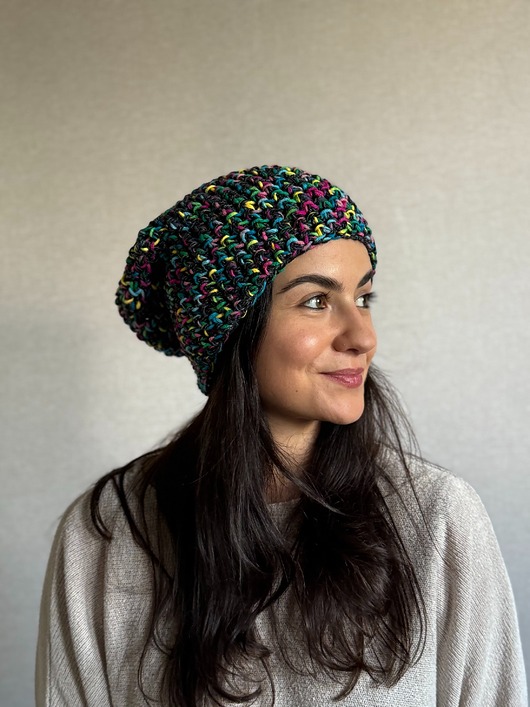 czapki damskie Kolorowa duża czapka beanie z wełną i alpaką