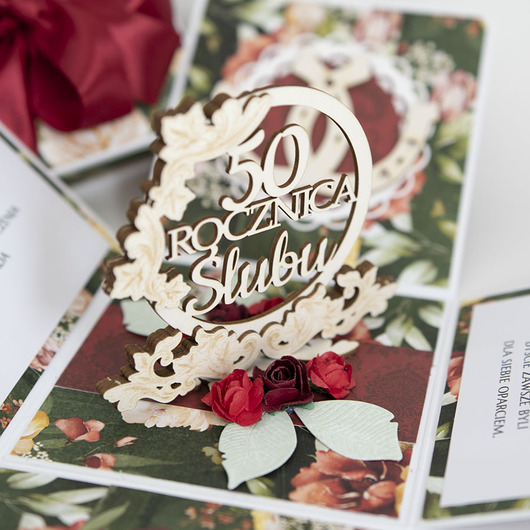 kartki scrapbooking 50 rocznica ślubu, złote gody, exploding box, kartka 3d
