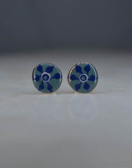 kolczyki ceramiczne Kolczyki ceramiczne zielono kobaltowe zdobione złotem #029