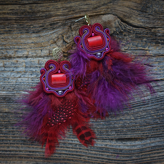 kolczyki soutache Kolczyki soutache z piórkami