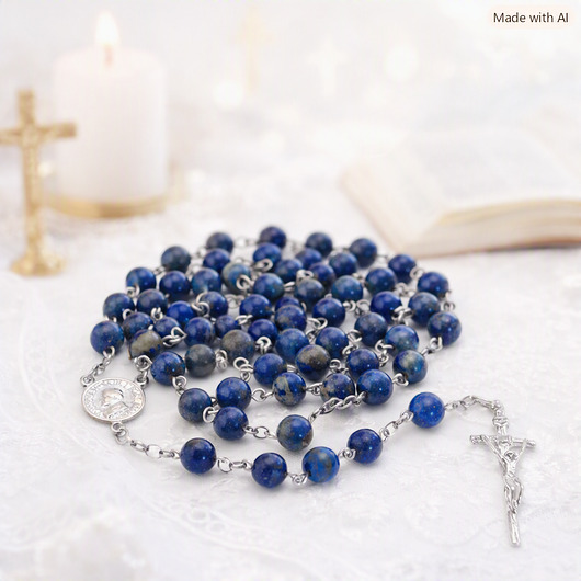 komunia - pozostałe Różaniec komunijny dla chłopca, LAPIS LAZULI 6mm, srebro 925, RĘKODZIEŁO