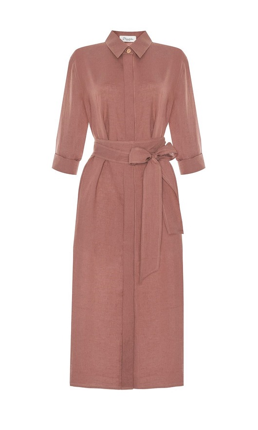 sukienki maxi damskie Sukienka szmizjerka lniana ALICE antyczny róż