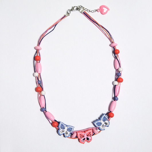 korale Korale róż i niebieski - Motyle -  drewniane, krótkie