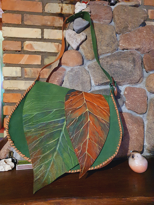 torby na ramię Duża skórzana, bajkowa torba z liśćmi