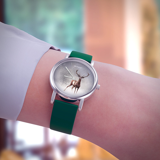 zegarki unisex Zegarek  mały - Jeleń 2 - silikonowy, zielony