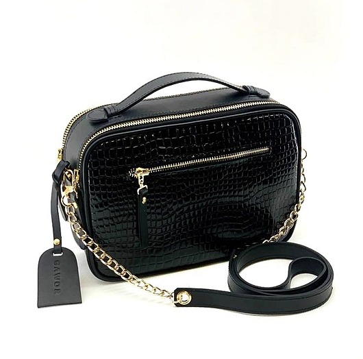 torby na ramię Torebka skórzana listonoszka czarna lakierowana