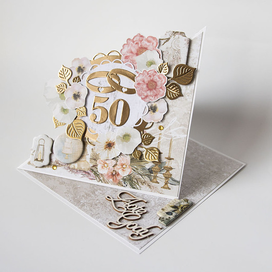 kartki scrapbooking 50 rocznica ślubu, złote gody, kartka 3d
