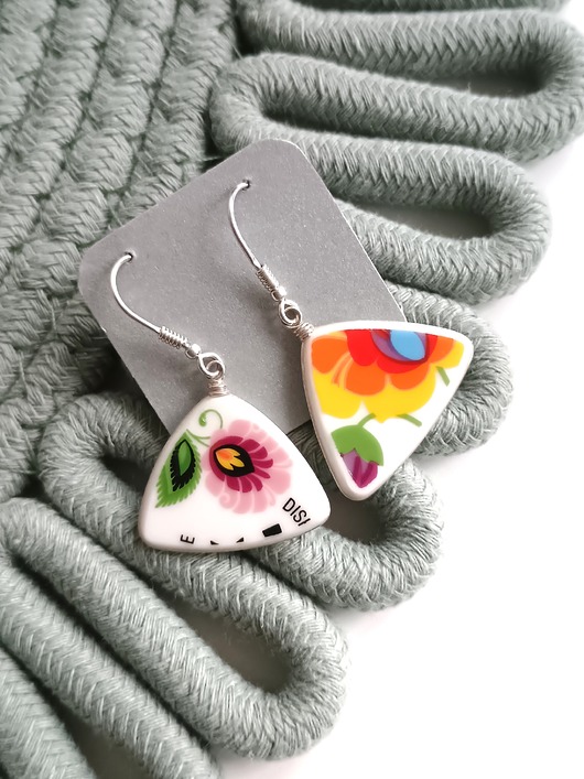 kolczyki ceramiczne Kolczyki ceramiczne w łowickie wzory