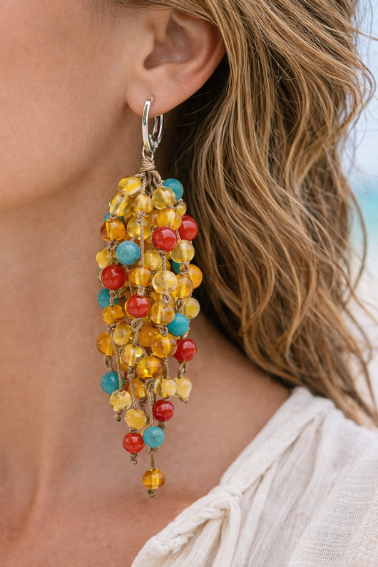 kolczyki z kamieniami GRONA Kolczyki z bursztynu bałtyckiego, turkus, koral