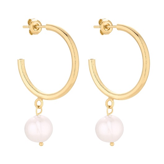 kolczyki pozłacane Złote półkola XL z naturalnymi perłami