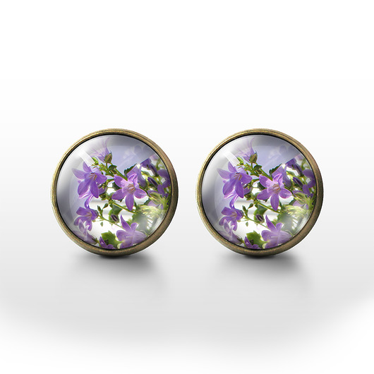 kolczyki szklane Kolczyki sztyfty - Fioletowy kwiat - brąz