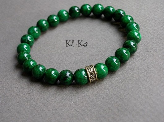 Emerald, beige and gold 5   - bransoletka KiKa pracownia