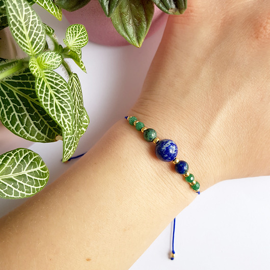 Bransoletka lapis lazuli  i chryzokola Magneska