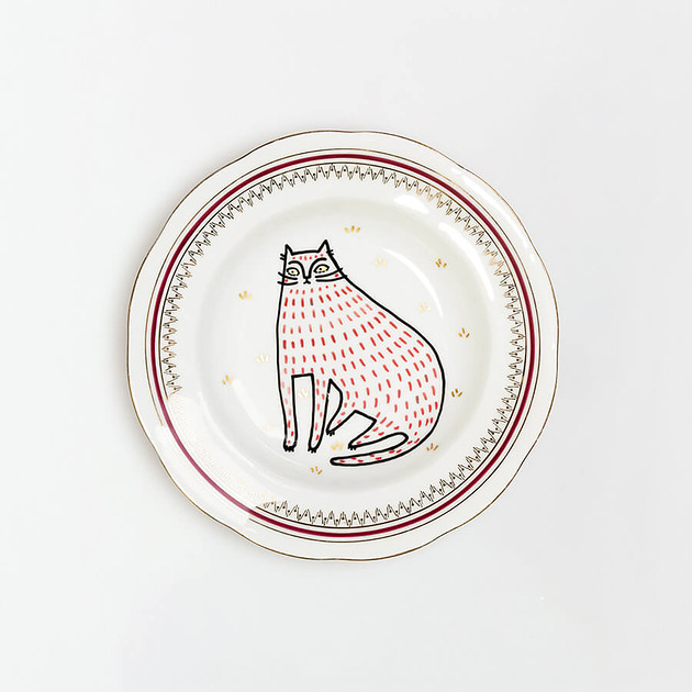 Ozdoby na ścianę Talerz na ścianę - kot siedzący
