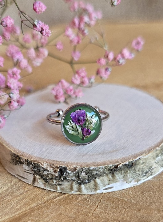 pierścionek z żywicy Wieczny kwiat pierścionek srebrny gipsówka prawdziwy żywica