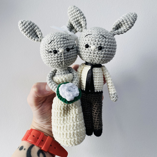 Ślub - inne Młoda para króliczki ręcznie robione prezent ślubny