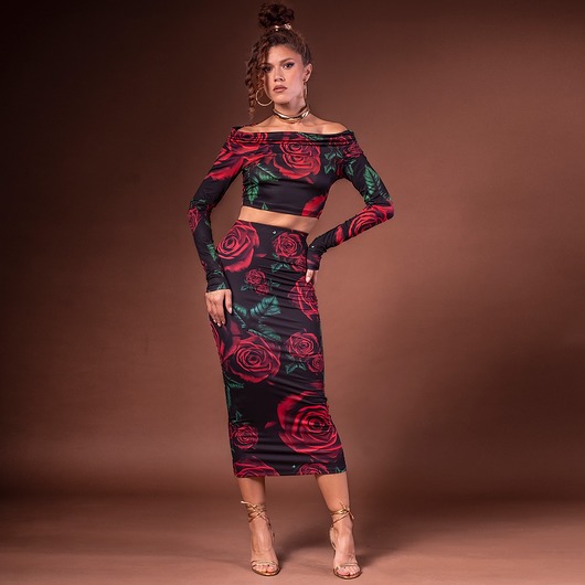 spódnice maxi Dopasowana spódnica w róże