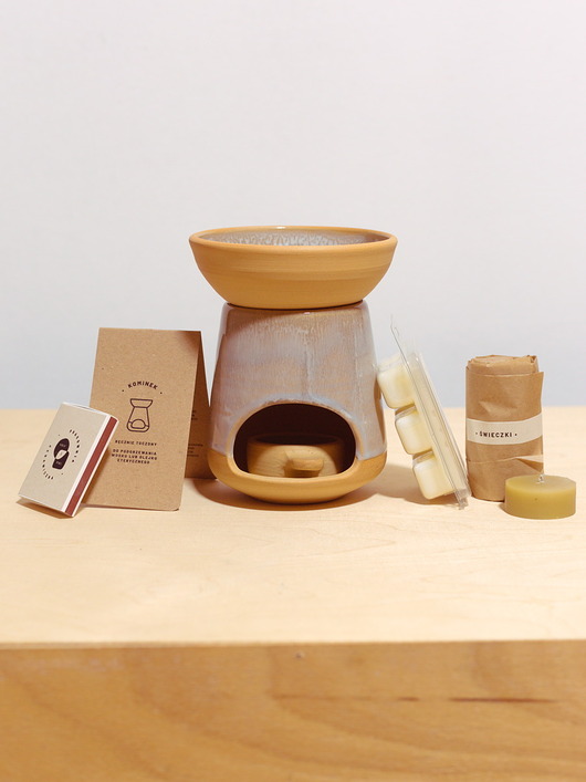 świeczniki i świece Zestaw kominek słone fale + wosk zapachowy + świeczki