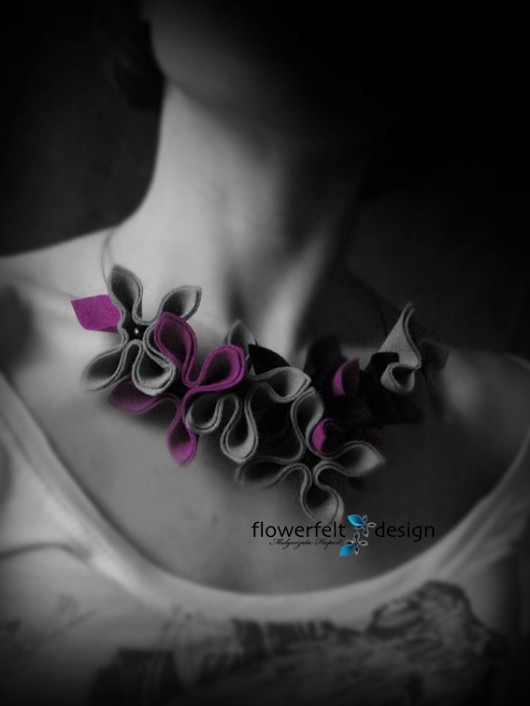BlackGrayFuchsia FlowerFelt Design