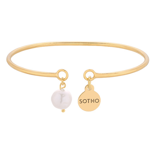 bransoletki złote Złota sztywna bransoletka z naturalną perłą