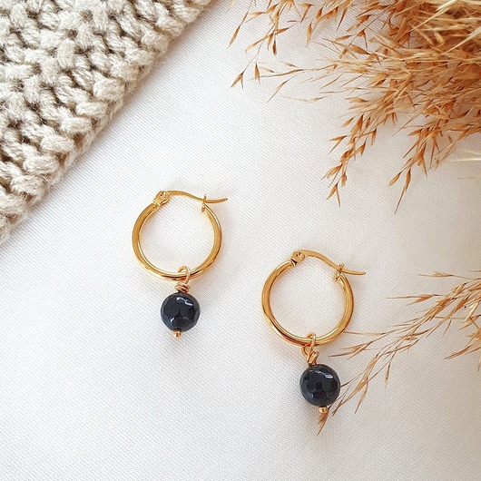 Kolczyki złote koła z onyksem LEI handmade 