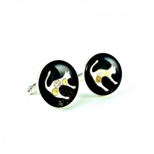 spinki do mankietów SPINKI - Steam dream - CAT Silver (black), kot