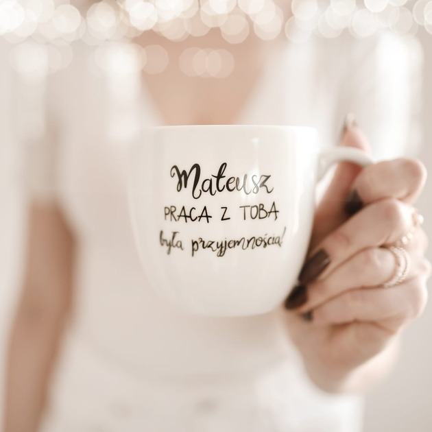kubki Biały kubek porcelanowy z personalizacją 300 ml - personalizacja  imienia z n