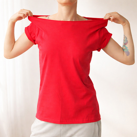 t-shirt damskie Czerwony Oversize Bez nadruku