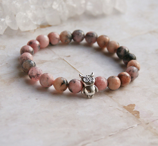 bransoletki z kamieni naturalnych SOWA : pomysł na prezent : jadeit rodonitowy