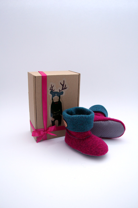 Bambosze / hand made / wełna / fuksja & zielony Mimi Monster