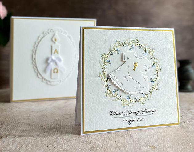 kartki, zaproszenia na chrzest Pamiątka chrztu, kartka z pudełkiem i kopertą, 72C