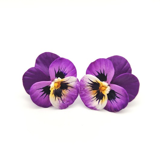 kolczyki z masy plastycznej Kwiatowe kolczyki sztyfty z polimerowej gliny Bratki, biżuteria kwiatowa