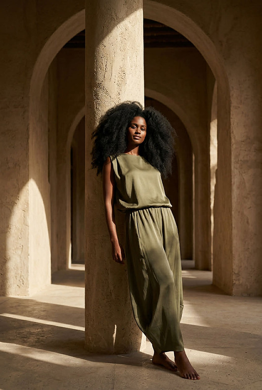 komplety damskie Komplet set Carmauii oliwka jedwab