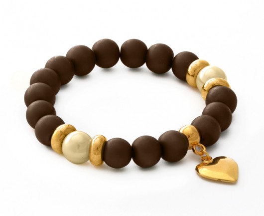 Brown glass pearl with flower heart pendant. Lavoga