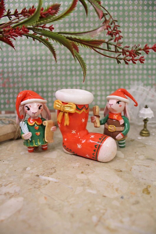 figurki i rzeźby Króliczki elfy ze skarpetką