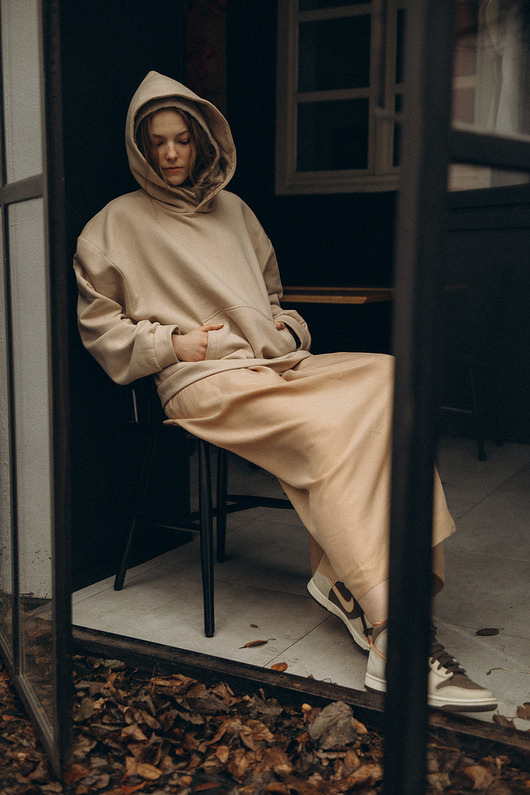 bluza z kapturem damska Bluza z kapturem, beżowa