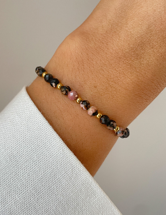 bransoletki z kamieni naturalnych Bransoletka na gumce - rodonit z hematytem
