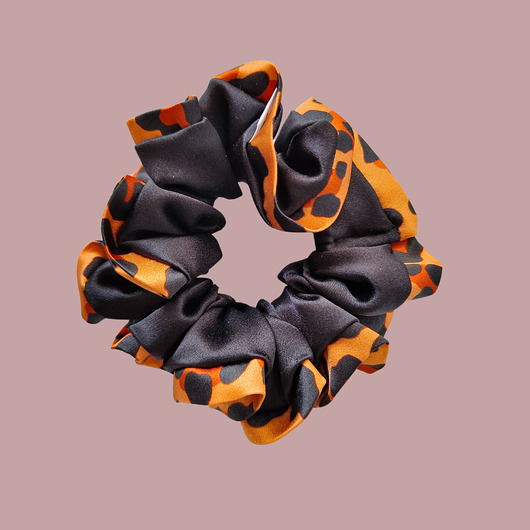 gumki do włosów Gumka jedwabna, scrunchie, frotka panterka czarny MAXI