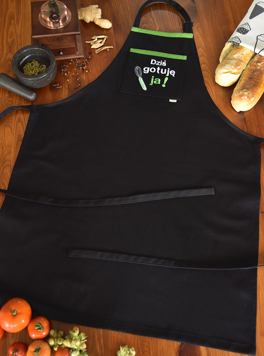 fartuchy kuchenne Fartuch Kuchenny CZARNY bawełniany haftowany Dziś gotuję ja! EXTRA PREZENT