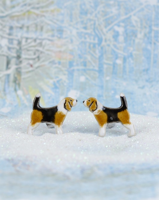 kolczyki ceramiczne Beagle mini pieski- ceramiczne sztyfty