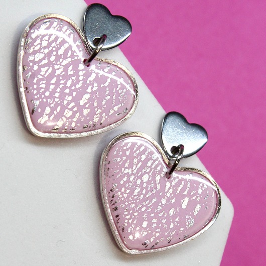 kolczyki z masy plastycznej VALENTINE kolczyki różowe serca na walentynki