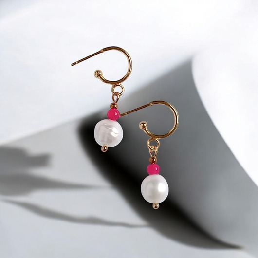 kolczyki z kamieniami Kolczyki FUCHSIA & PEARL collection: perła i agat : sztyfty-kółka