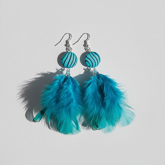kolczyki z piórami Niebieskie kolczyki z piórkami