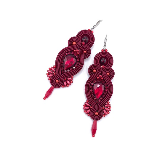 kolczyki soutache Kolczyki sutasz bordowe Orina długie wieczorowe z kryształami