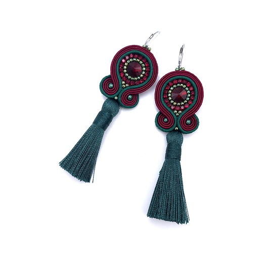 kolczyki soutache Kolczyki sutasz bordowo zielone z chwostem Nella