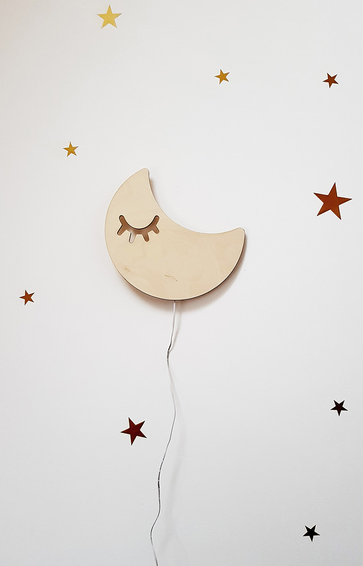 lampy do pokoju dziecka Drewniana lampka nocna Śpiący księżyc