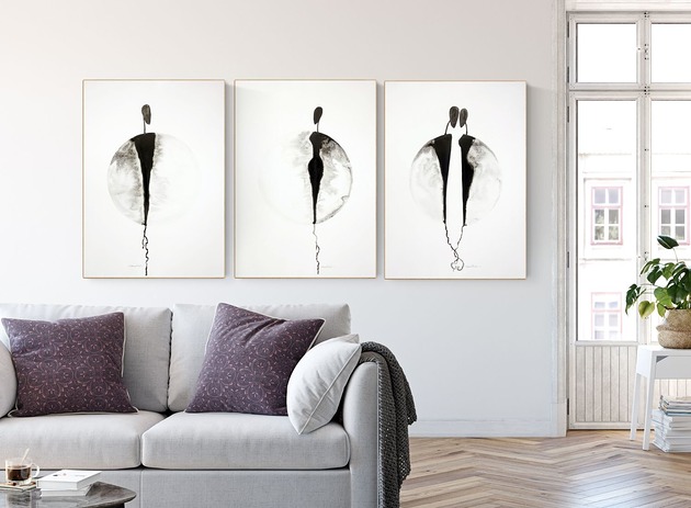 Zestaw 3 obrazów 50 x 70 cm malowany ręcznie Krystyna Siwek Art