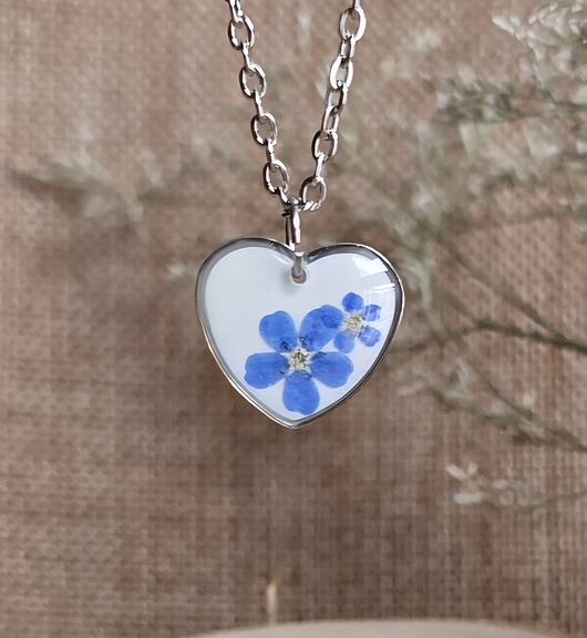 wisiory Wieczne kwiaty srebrny wisiorek prawdziwe kwiaty naszyjnik niezapominajki