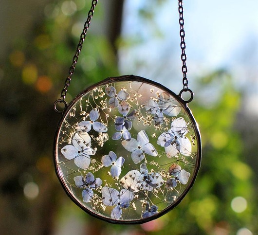 Ozdoby na ścianę Okrągły dekor Hortensja i Gipsówka