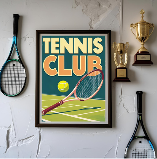 plakaty Plakat tenis club, retro poster, vintage afisz, dla tenisisty